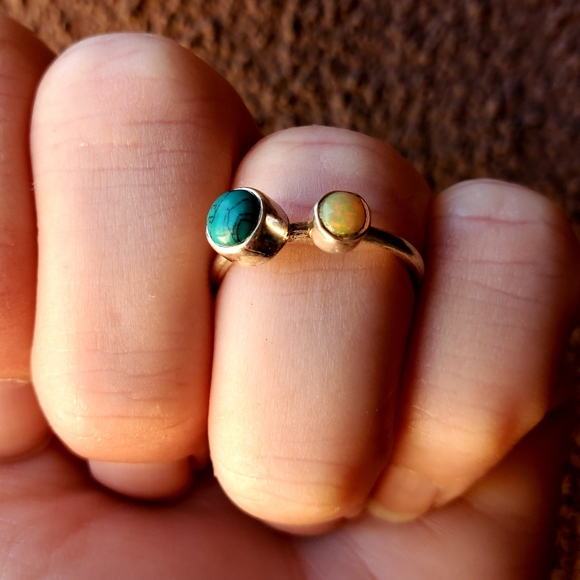 New Ethiopian Opal & Turquoise Thin Silver Band Ring. - Picture 9 of 15